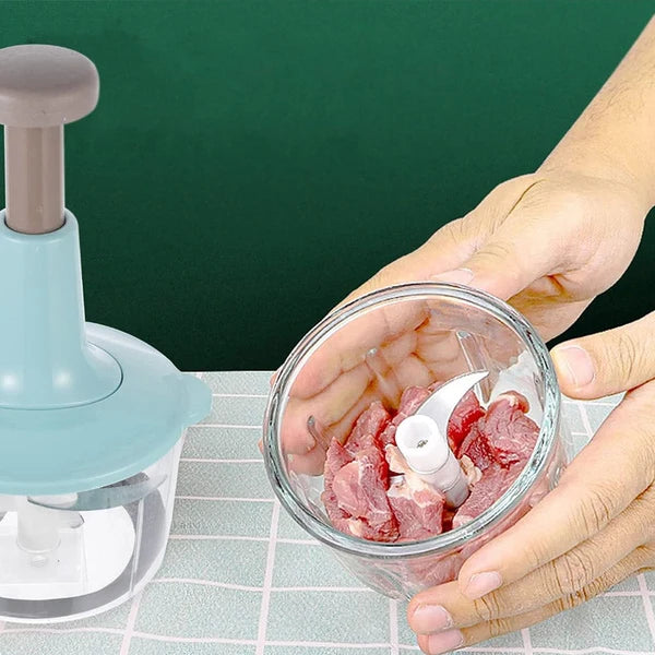 1.5L Manual Food Chopper | Hand Press Vegetable & Fruit Chopper | 3-Blade Kitchen Cutter | Random Color