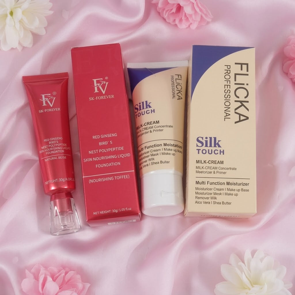 Flicka 2-in-1 Makeup Deal | Primer 60g + Ivory Foundation 30g | Smooth & Long-Lasting Makeup Combo