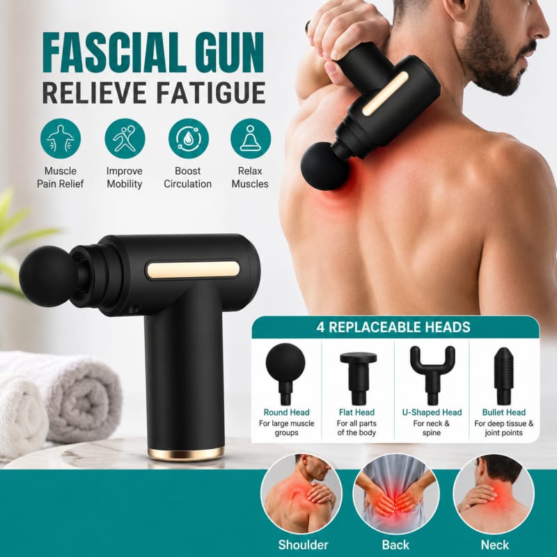 4-in-1 Massage Gun – Electric Deep Tissue Muscle Massager with 6 Speeds & 4 Massage Heads
