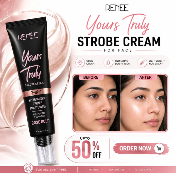 RENÉE Yours Truly 3-in-1 Gold Strobe Cream – Highlighter, Primer & Moisturizer