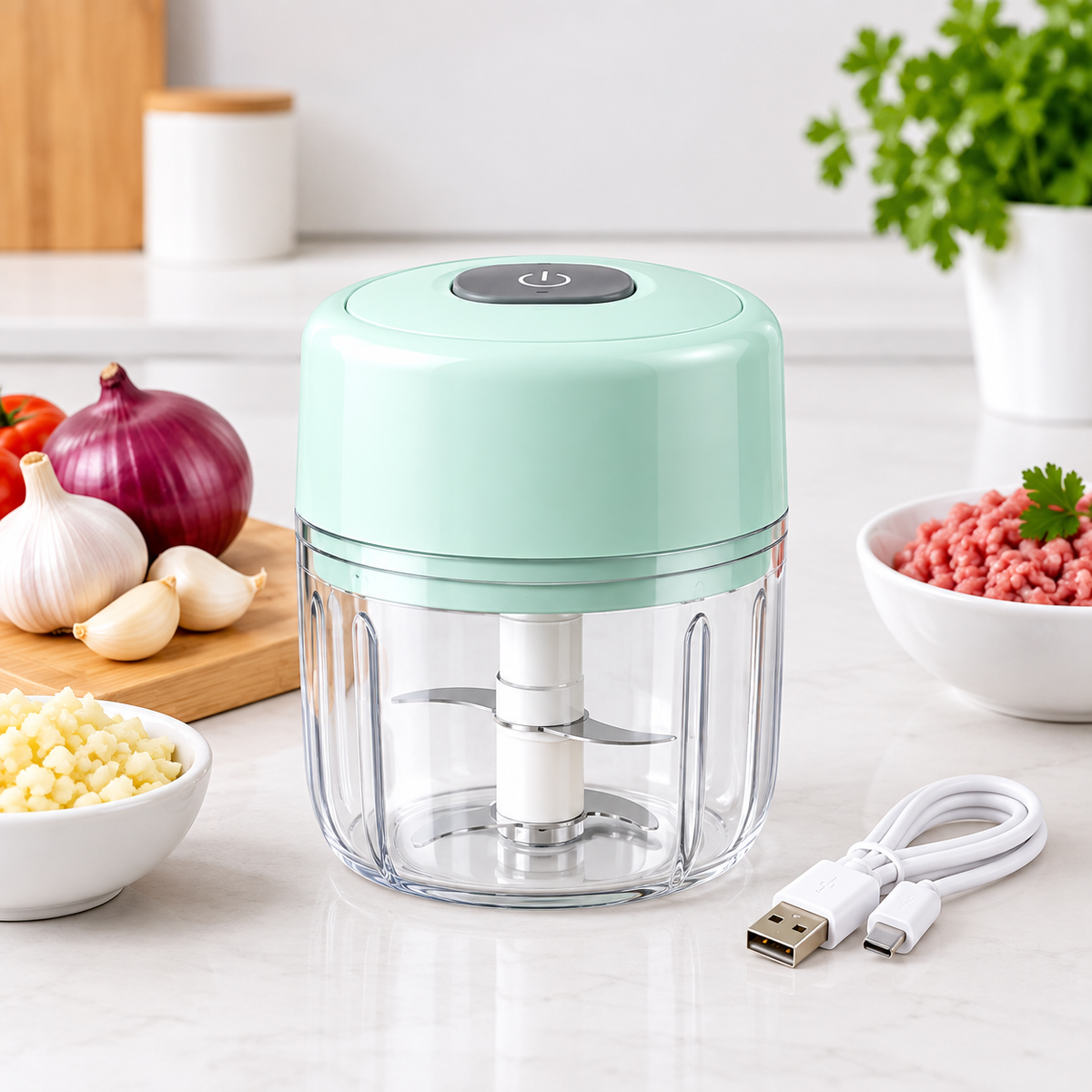 Mini Food Chopper 250ml – USB Rechargeable Vegetable, Garlic & Meat Grinder