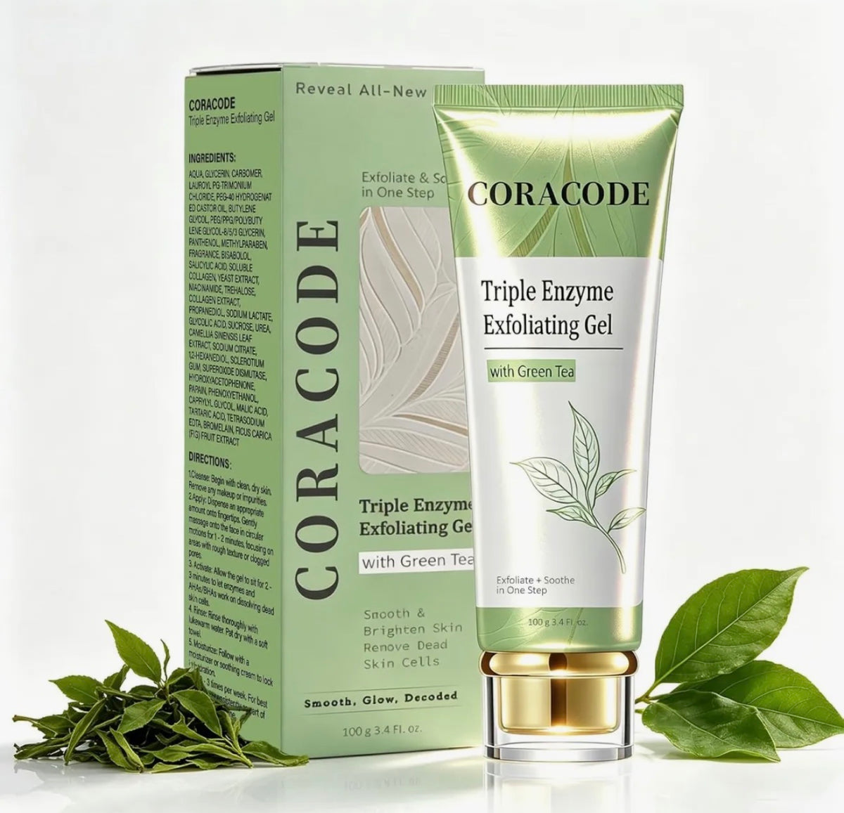 Coracode Triple Enzyme Exfoliating Gel with Green Tea – Skin Smoothing & Brightening Gel 100g