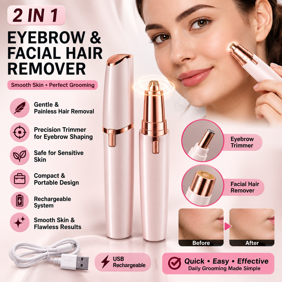 Flawless 2-in-1 Eyebrow & Facial Hair Remover – Rechargeable Precision Trimmer