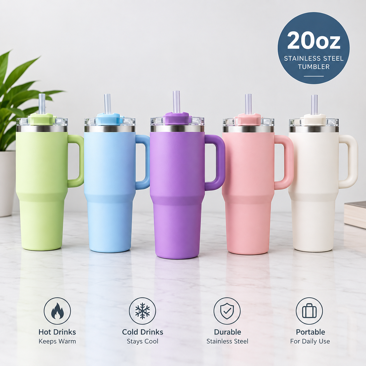 20oz Stainless Steel Tumbler – Double Wall Insulated Travel Mug | Random Colour