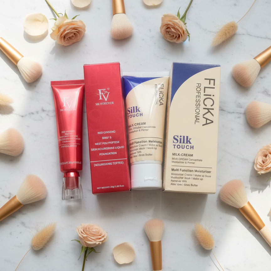 Flicka 2-in-1 Makeup Deal | Primer 60g + Ivory Foundation 30g | Smooth & Long-Lasting Makeup Combo