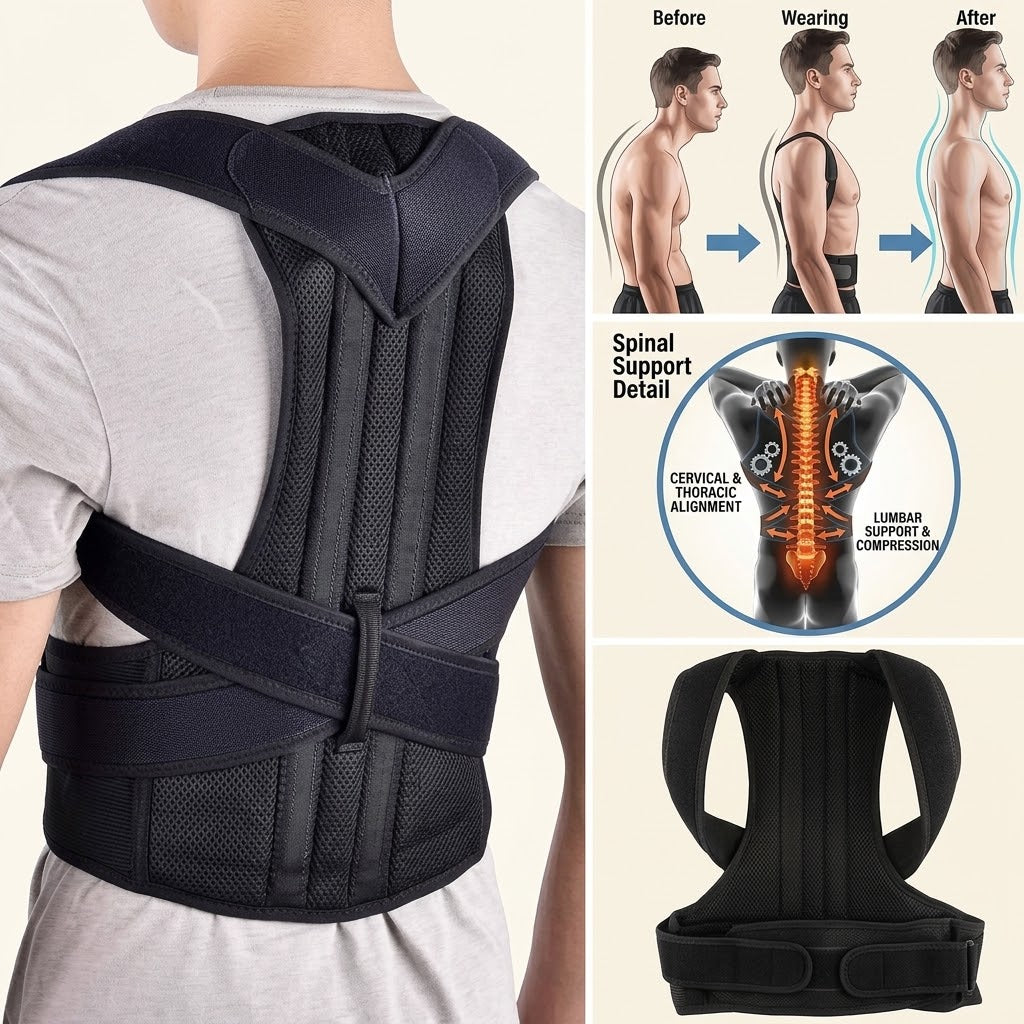 Adjustable Back Support Belt for Men & Women | Posture Corrector | Breathable Spine & Shoulder Support