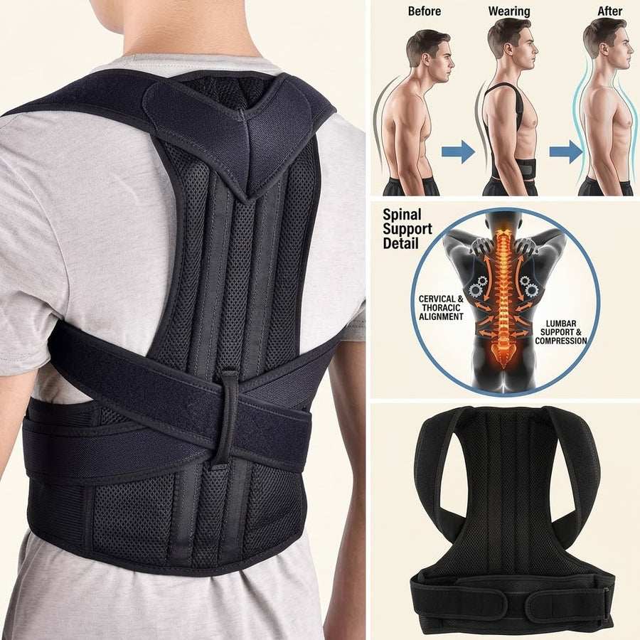 Adjustable Back Support Belt for Men & Women | Posture Corrector | Breathable Spine & Shoulder Support