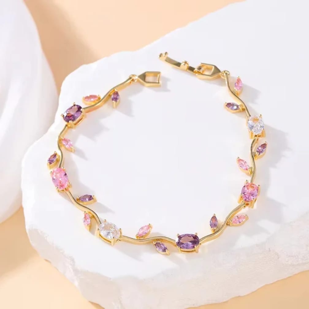 Tulip Bracelet for Women | Blue Floral Stainless Steel Bracelet | Golden Base | Elegant Gift