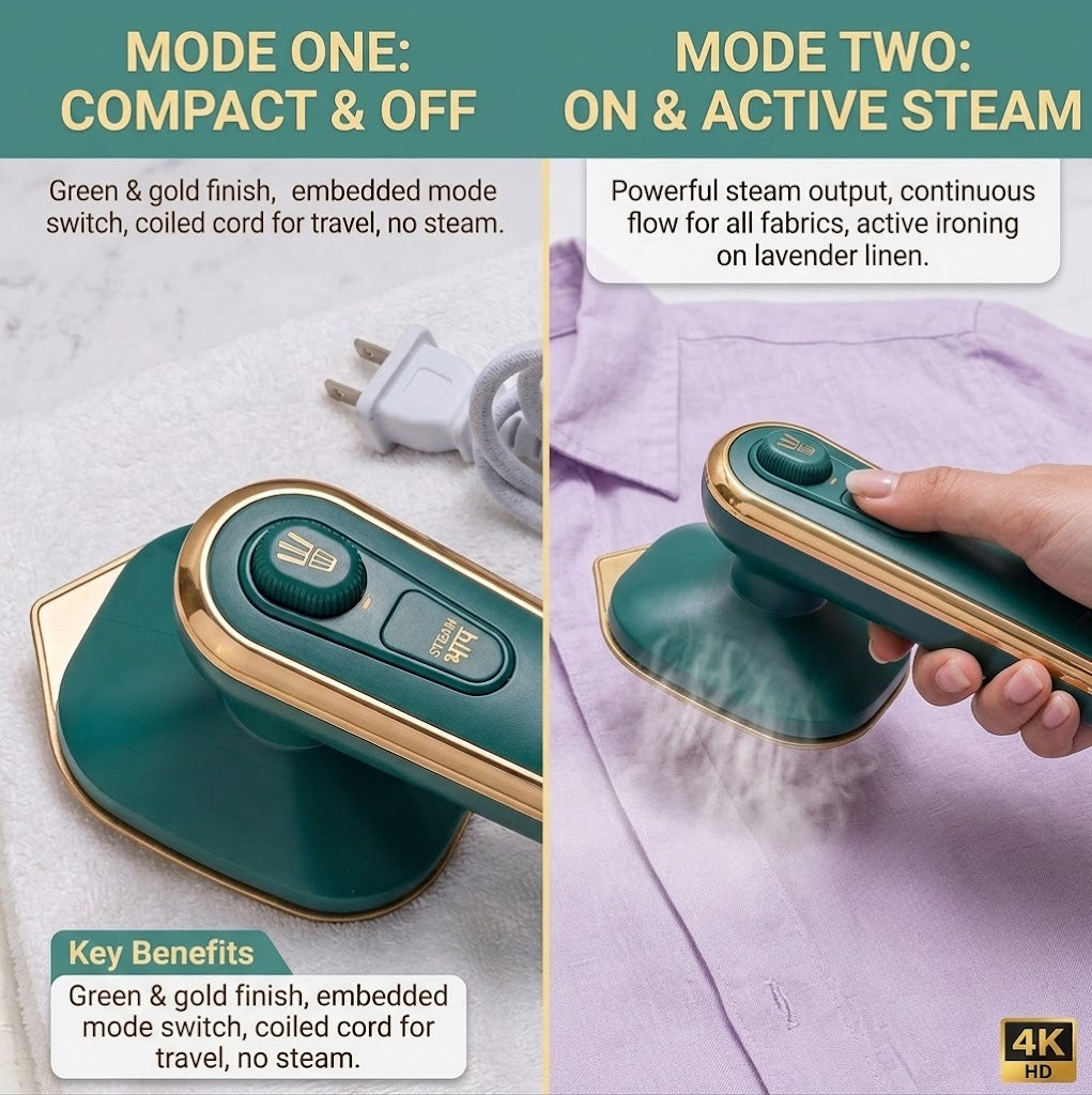 Professional Micro Steam Iron – Portable Handheld Garment Steamer for Clothes, Quick Heat-Up Mini Iron