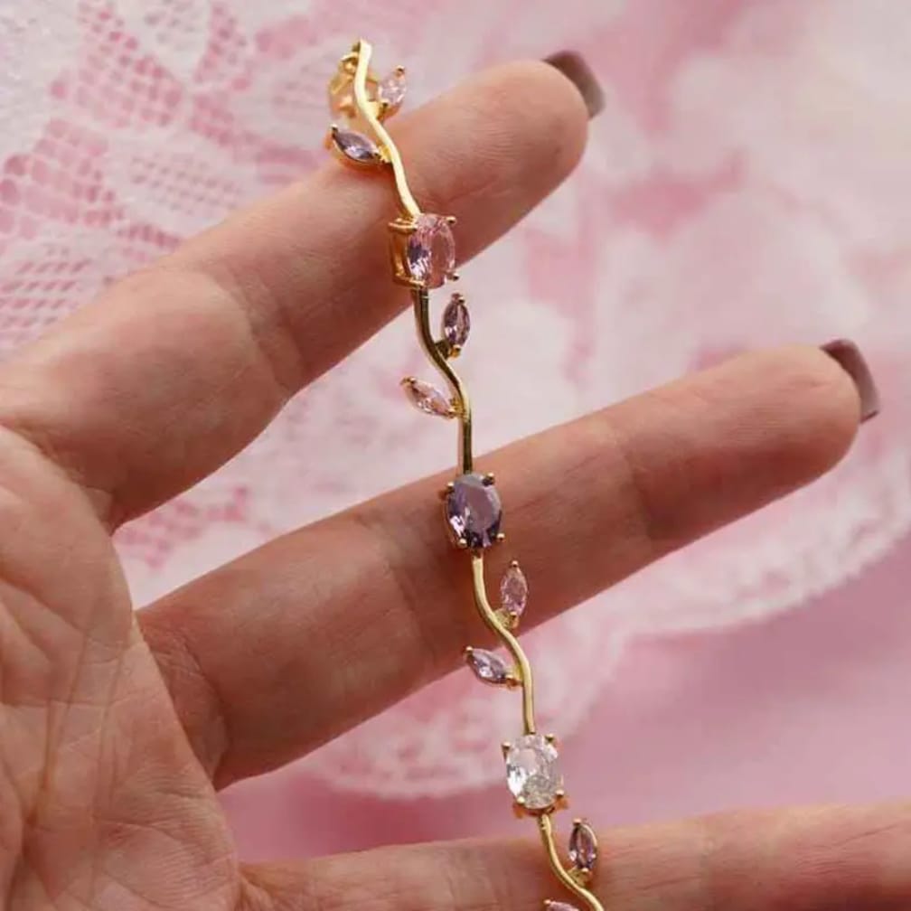 Tulip Bracelet for Women | Blue Floral Stainless Steel Bracelet | Golden Base | Elegant Gift