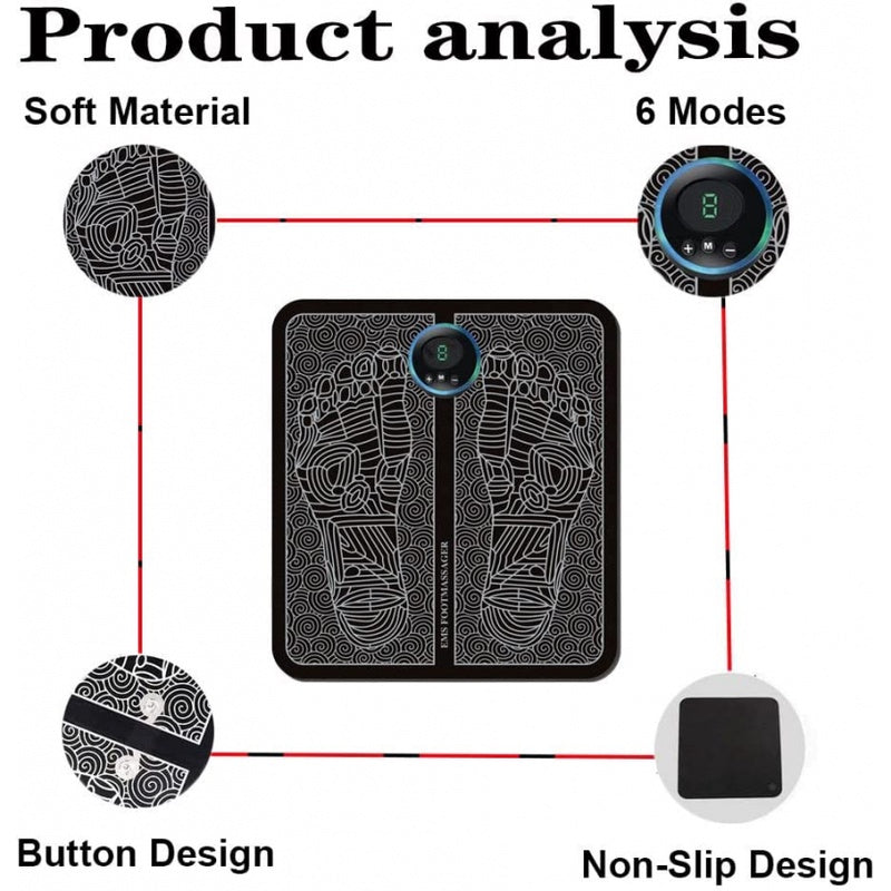EMS Foot Massager Mat – Electric USB Foot Massage Pad with 9 Intensity Levels & Smart Display