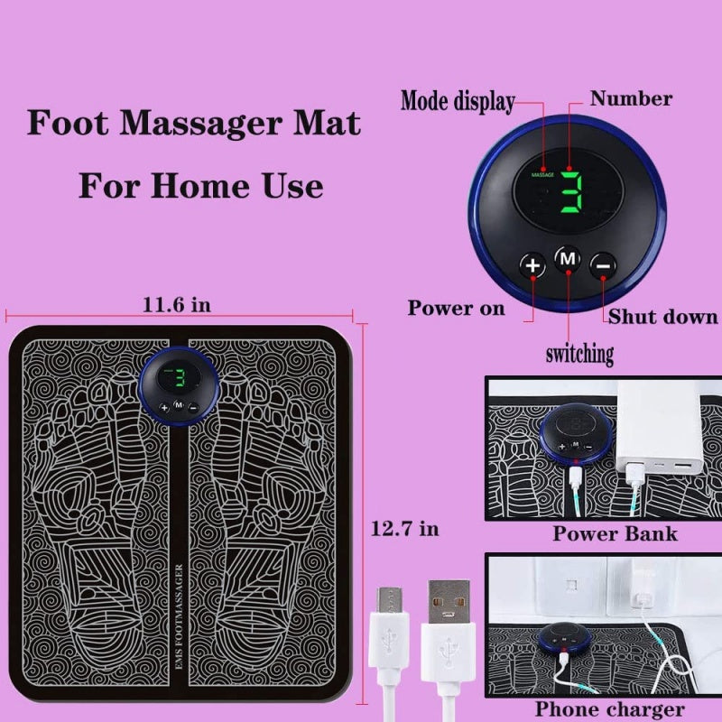 EMS Foot Massager Mat – Electric USB Foot Massage Pad with 9 Intensity Levels & Smart Display