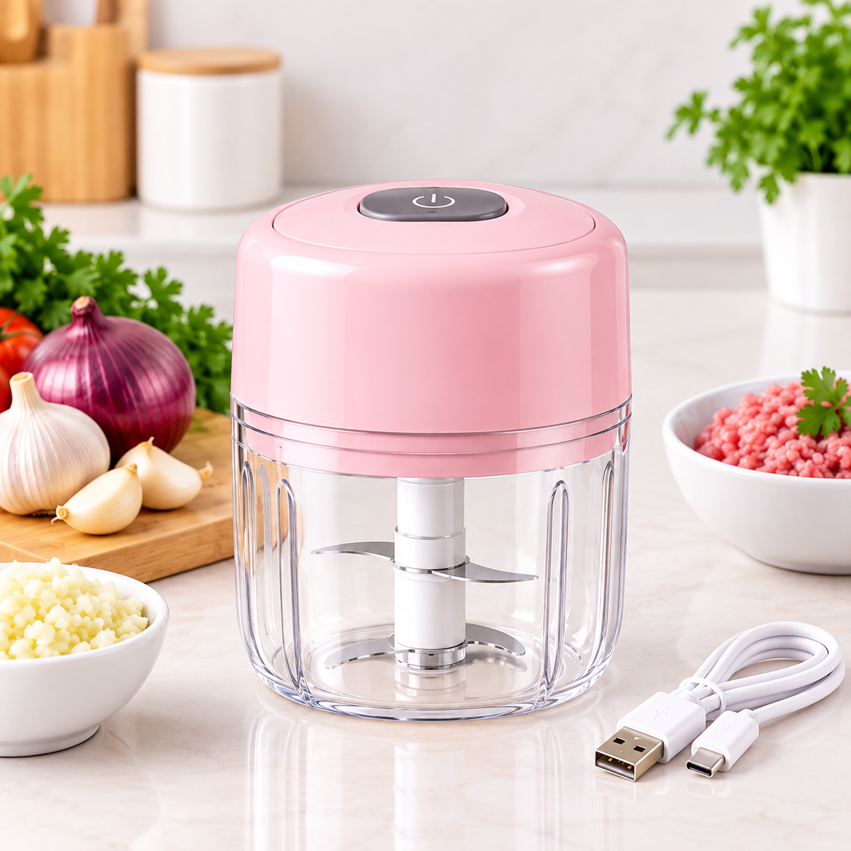 Mini Food Chopper 250ml – USB Rechargeable Vegetable, Garlic & Meat Grinder