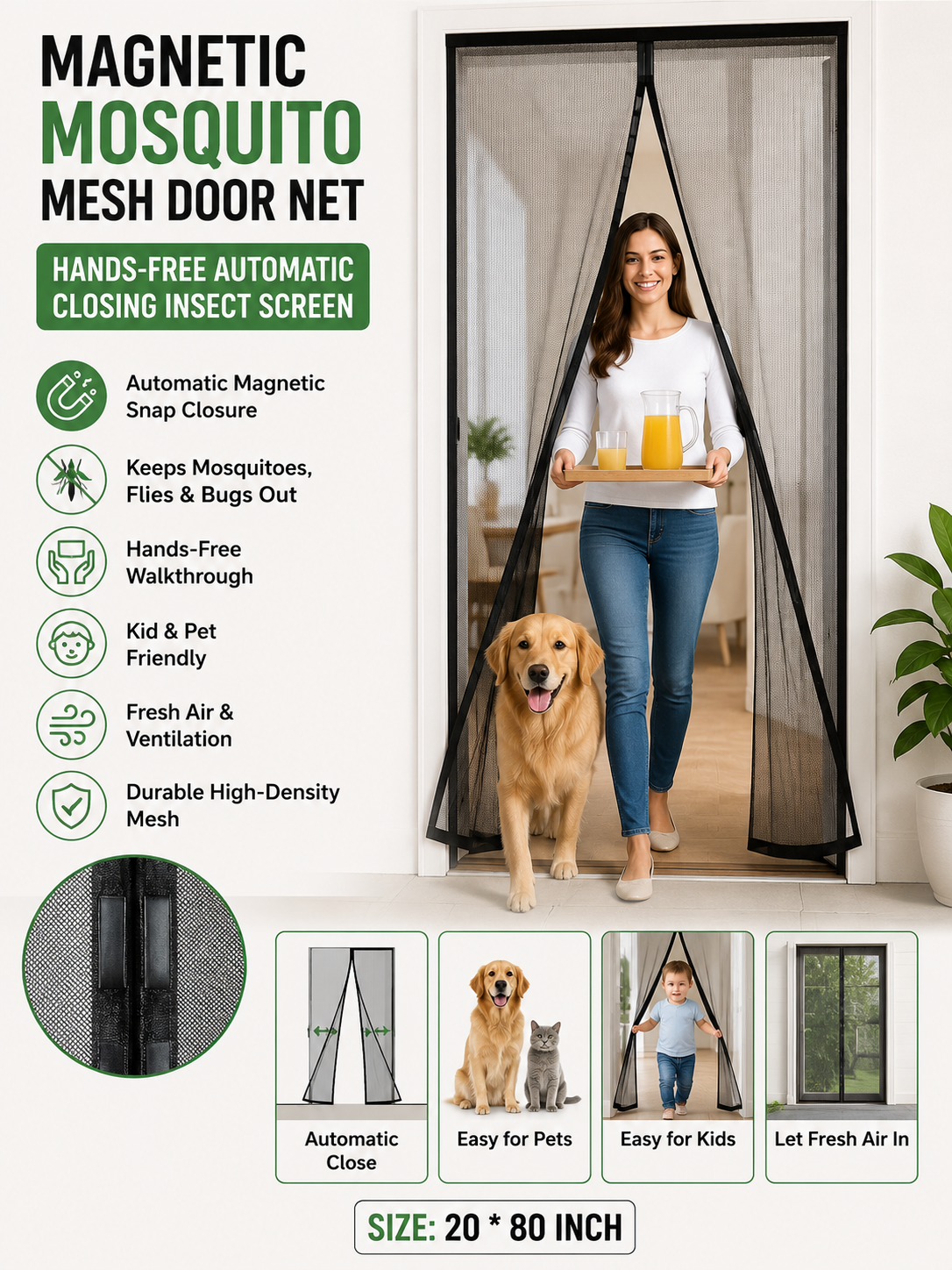 Magnetic Mosquito Mesh Door Net – Automatic Closing Insect Screen