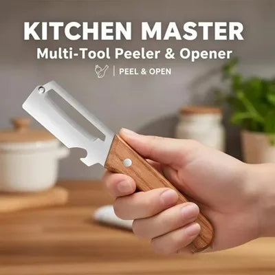 3-in-1 Multi-Functional Kitchen Peeler | Stainless Steel Vegetable Peeler with Wooden Handle | Bottle Opener