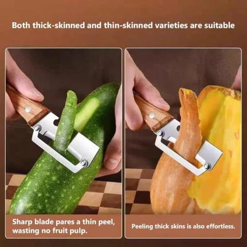 3-in-1 Multi-Functional Kitchen Peeler | Stainless Steel Vegetable Peeler with Wooden Handle | Bottle Opener