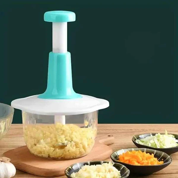 1.5L Manual Food Chopper | Hand Press Vegetable & Fruit Chopper | 3-Blade Kitchen Cutter | Random Color