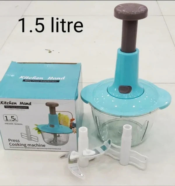 1.5L Manual Food Chopper | Hand Press Vegetable & Fruit Chopper | 3-Blade Kitchen Cutter | Random Color