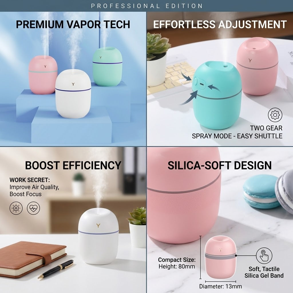 Mini USB Air Humidifier – Portable Cool Mist Diffuser with Quiet Operation & Night Light
