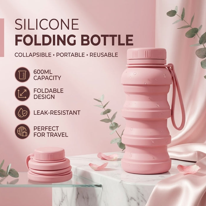 Silicone Folding Water Bottle 600ML – Foldable, Collapsible & Leak-Proof Travel Bottle