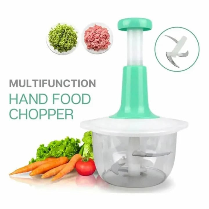 1.5L Manual Food Chopper | Hand Press Vegetable & Fruit Chopper | 3-Blade Kitchen Cutter | Random Color