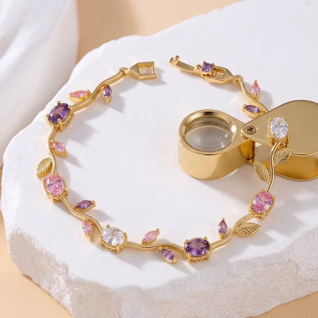 Tulip Bracelet for Women | Blue Floral Stainless Steel Bracelet | Golden Base | Elegant Gift