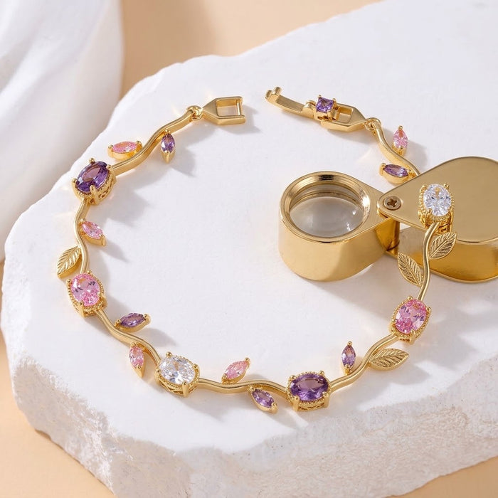 Tulip Bracelet for Women | Blue Floral Stainless Steel Bracelet | Golden Base | Elegant Gift