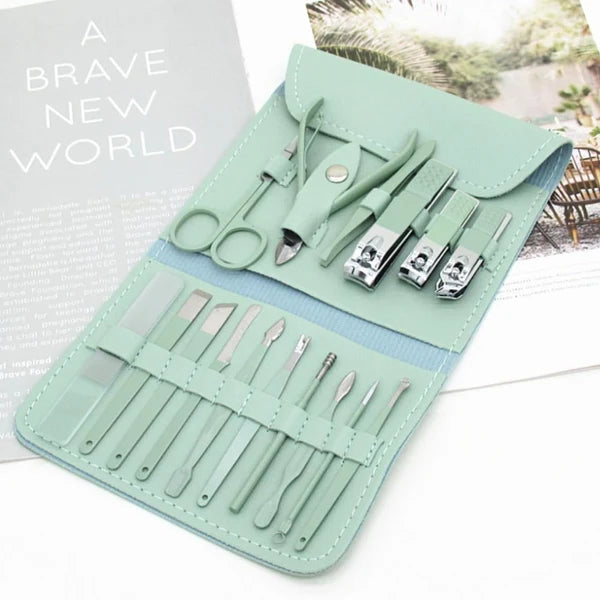 16-Piece Manicure & Pedicure Kit – Professional Stainless Steel Nail Care Set with Travel Case